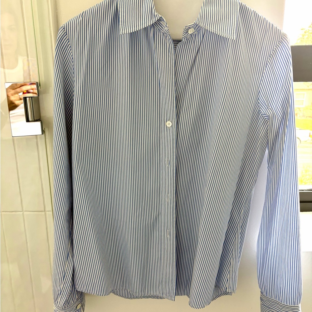 Theory Slim Fit Classic Blue-White Pinstripe Button-Up Shirt